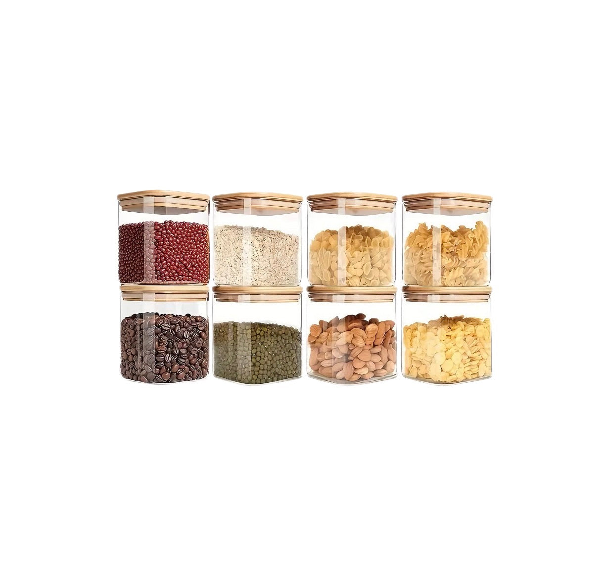 8-Piece Airtight Glass Storage Container Set with Lids | Stackable Kitchen Jars