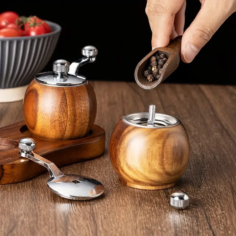 Wooden Manual Salt & Pepper Grinder Mill | Hand-Crank Spice Mill for Cooking & Braai