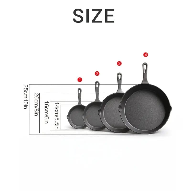4-Piece Cast Iron Pan Set | Pre-Seasoned Frying Pans for Stovetop, Oven & Braai