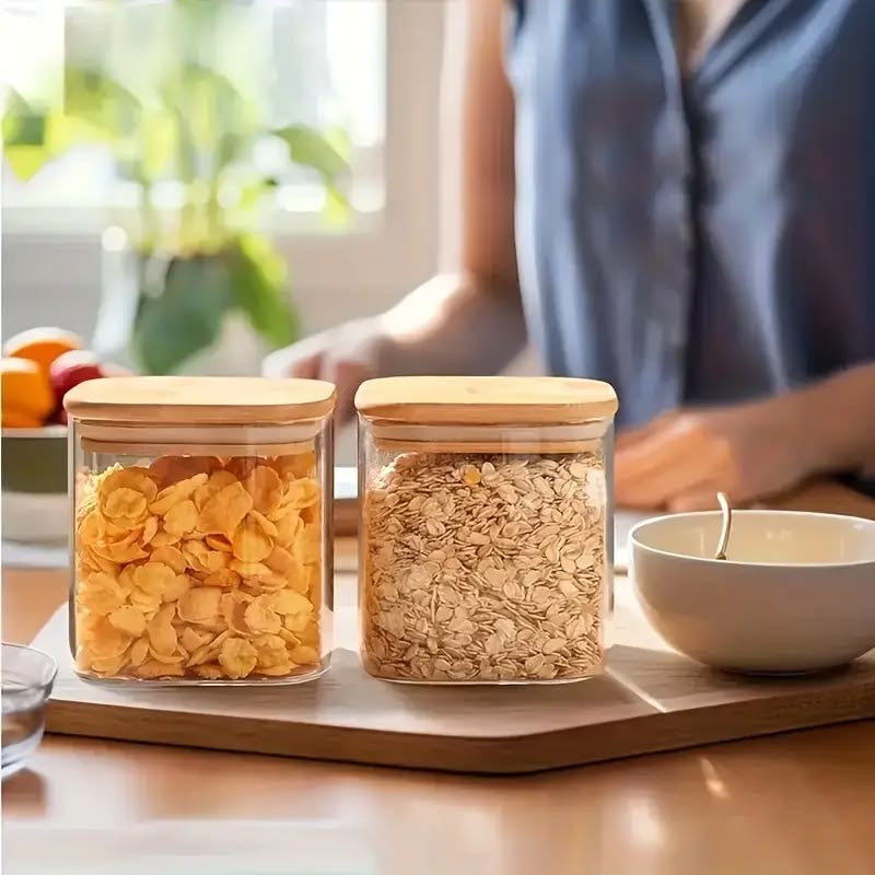 8-Piece Airtight Glass Storage Container Set with Lids | Stackable Kitchen Jars