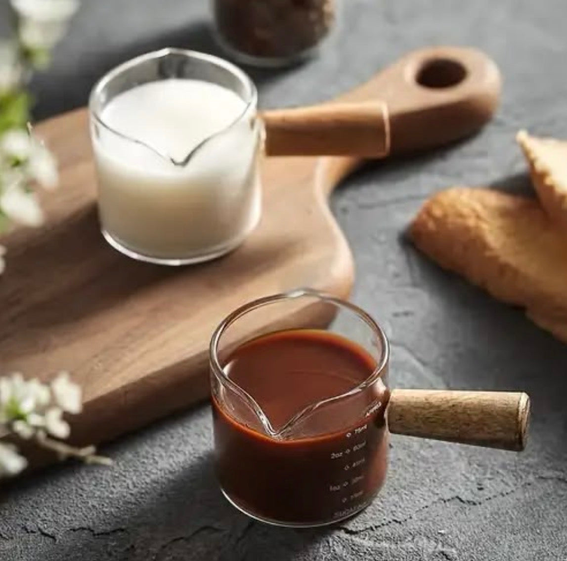 2PC Glass Cups With Wooden Handle