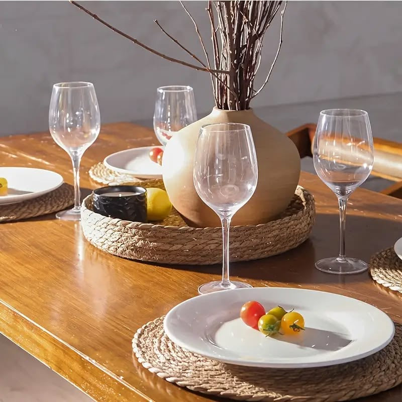 Woven Placemats Set of 10 | Round Rattan & Water Hyacinth Table Mats
