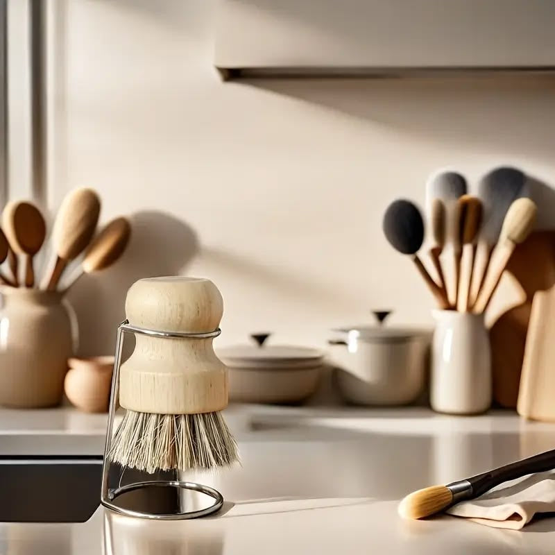 Multifunctional Kitchen Cleaning Brush with Wooden Handle | Pot & Pan Scrubber