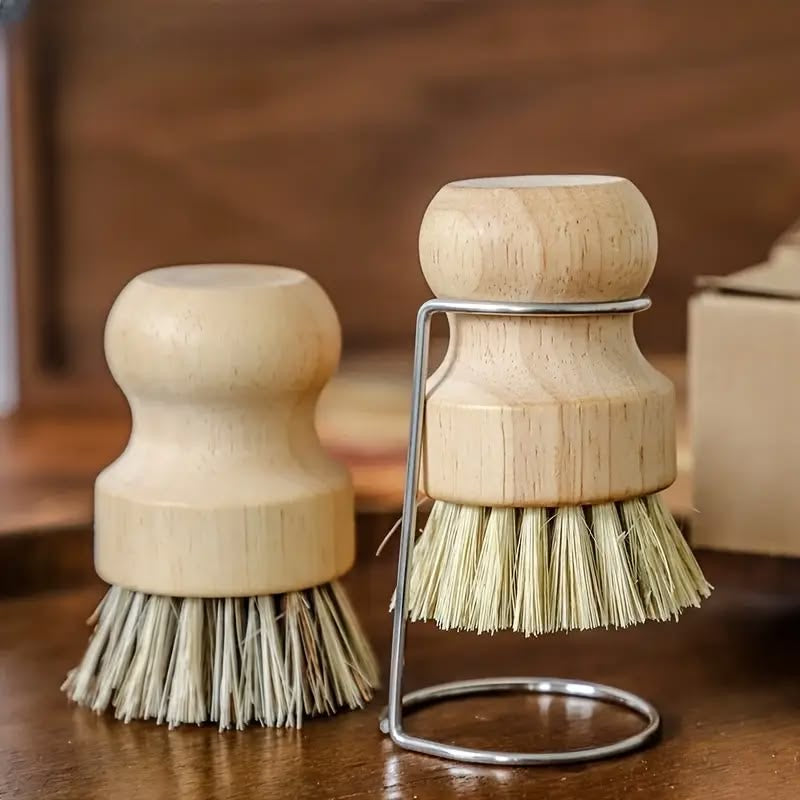 Multifunctional Kitchen Cleaning Brush with Wooden Handle | Pot & Pan Scrubber