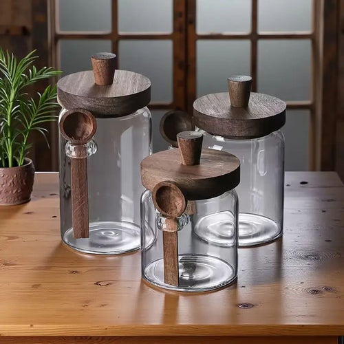 3PC Glass Jars With Wooden Lid