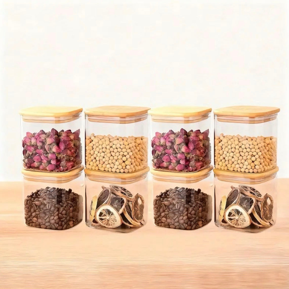 8-Piece Airtight Glass Storage Container Set with Lids | Stackable Kitchen Jars