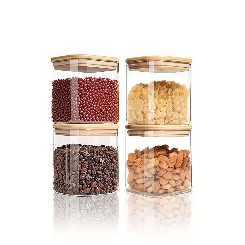 8-Piece Airtight Glass Storage Container Set with Lids | Stackable Kitchen Jars