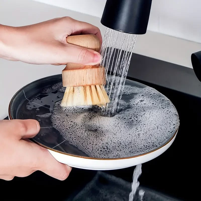 Multifunctional Kitchen Cleaning Brush with Wooden Handle | Pot & Pan Scrubber