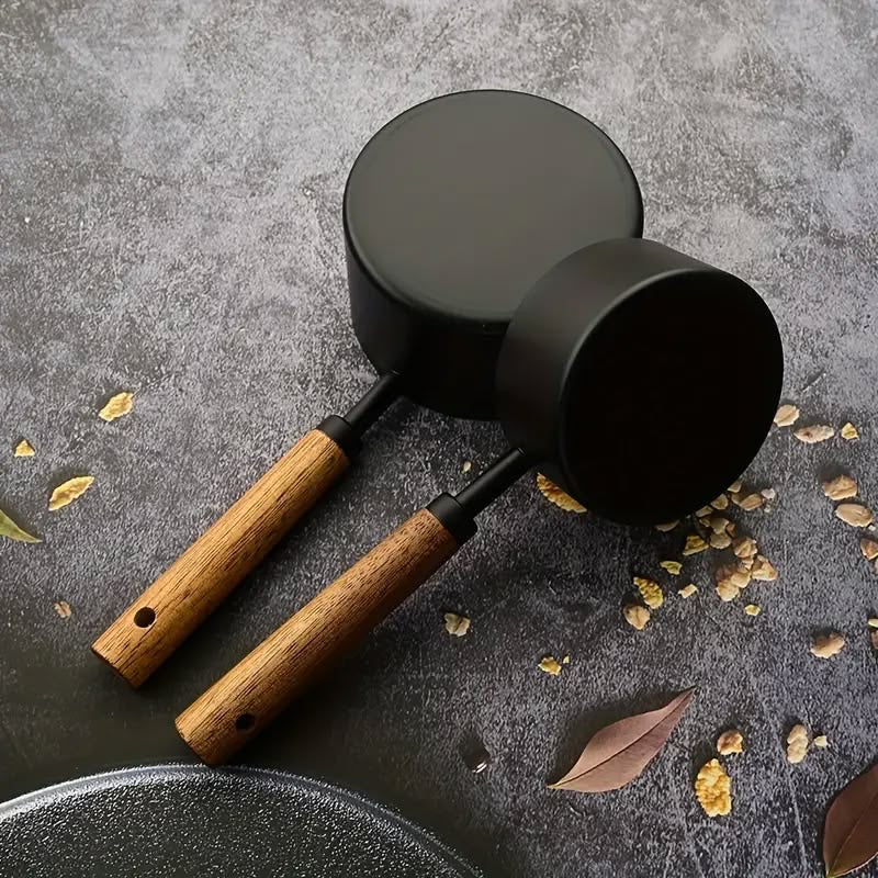 8-Piece Stainless Steel Measuring Cups & Spoons Set | Black Wooden Handle Baking Tools