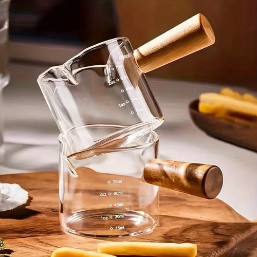 2PC Glass Cups With Wooden Handle