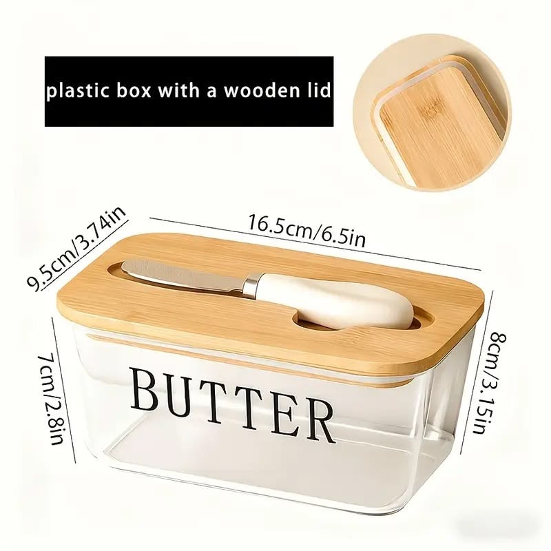 Butter Dish with Wooden Lid and Butter Knife